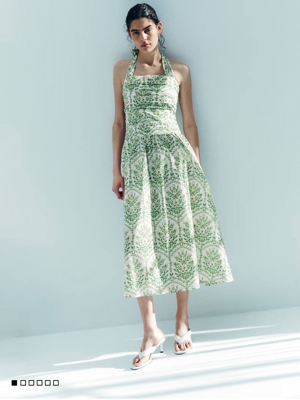 H&M White and Green Floral Halter Midi Dress - Picture 7 of 16
